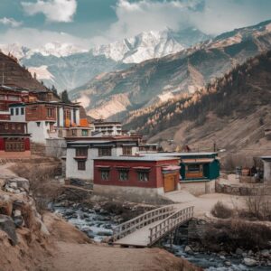 beautiful Langtang village with mountains 